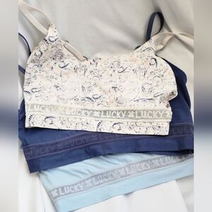 Lucky Brand Women's Paisley Ivory, Navy & Light Blue Seamless Bralette Set